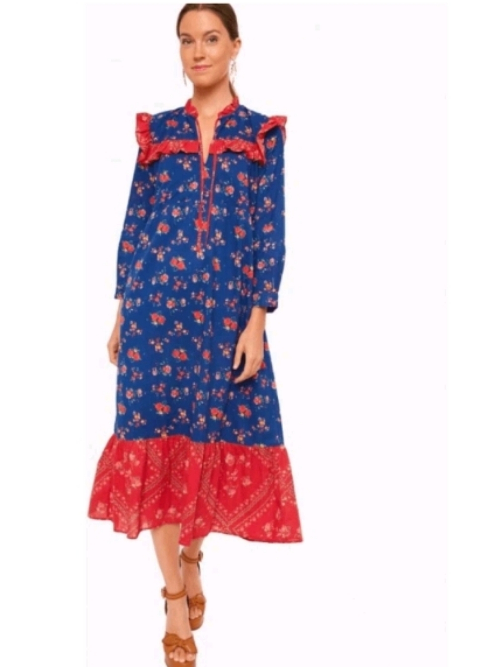 Tuckernuck Ro's Garden Tatiana Blue Reno Prairie Cottage Core Dress Sz S